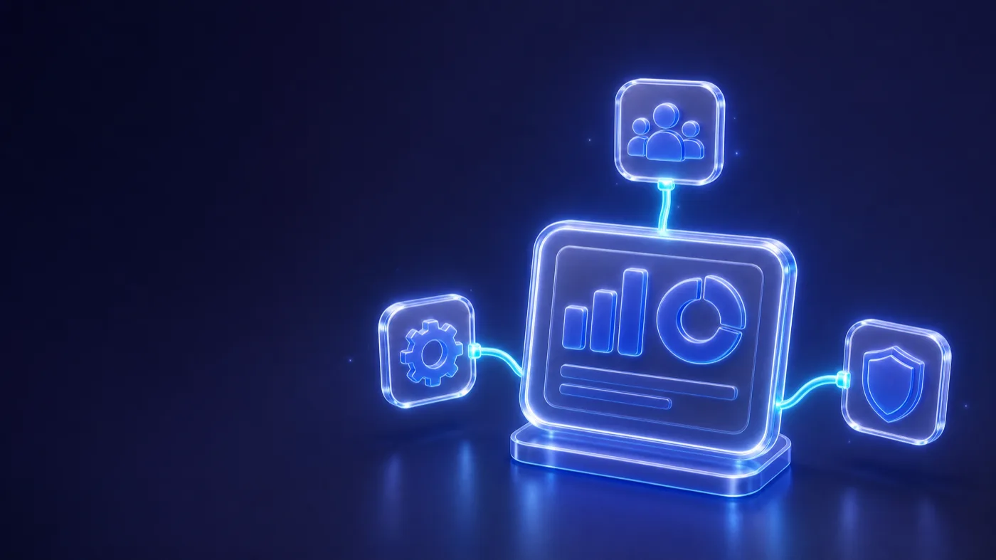 Abstract 3D illustration of a connected dashboard representing lab-wide oversight